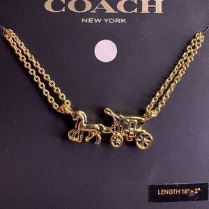 Coach Horse & Carriage Gold Tone Necklace | 16” + 2” Extender | New on Card